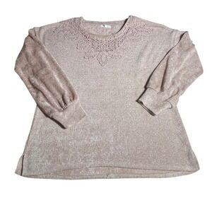 Maurices Women's Pink Knit Sweater Crochet Neckline Long Sleeve Top Size S